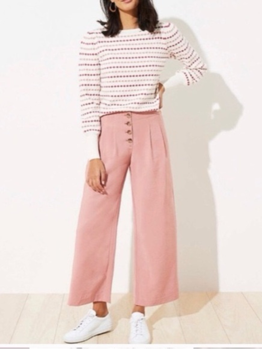 LOFT Rose Pink High-Rise Wide-Leg Button-Front Pants